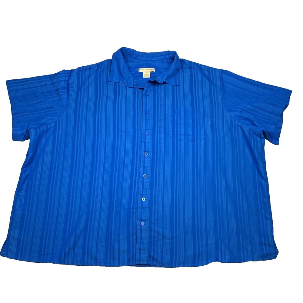 Island Passport Camp Shirt Mens 3XL Blue Shadow Stripe Rayon Blend 3XL